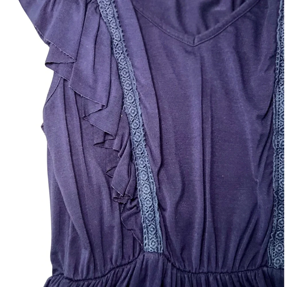 Magnolia Boutique Navy Ruffle Sleeve Boho Blouse Size Small - Picture 2 of 4